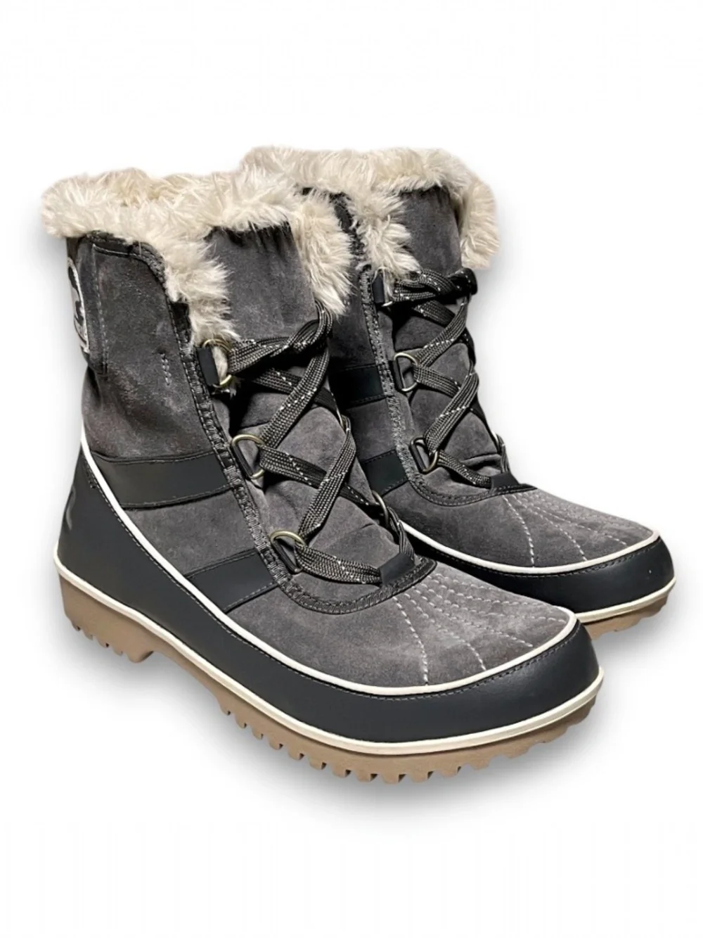Sorel Tivoli II Waterproof Winter Boots Gray Faux Fur Womens 11